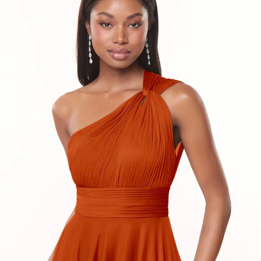 Azazie Charlize Elegant One-Shoulder burnt orange Dress - Picture 3 of 11